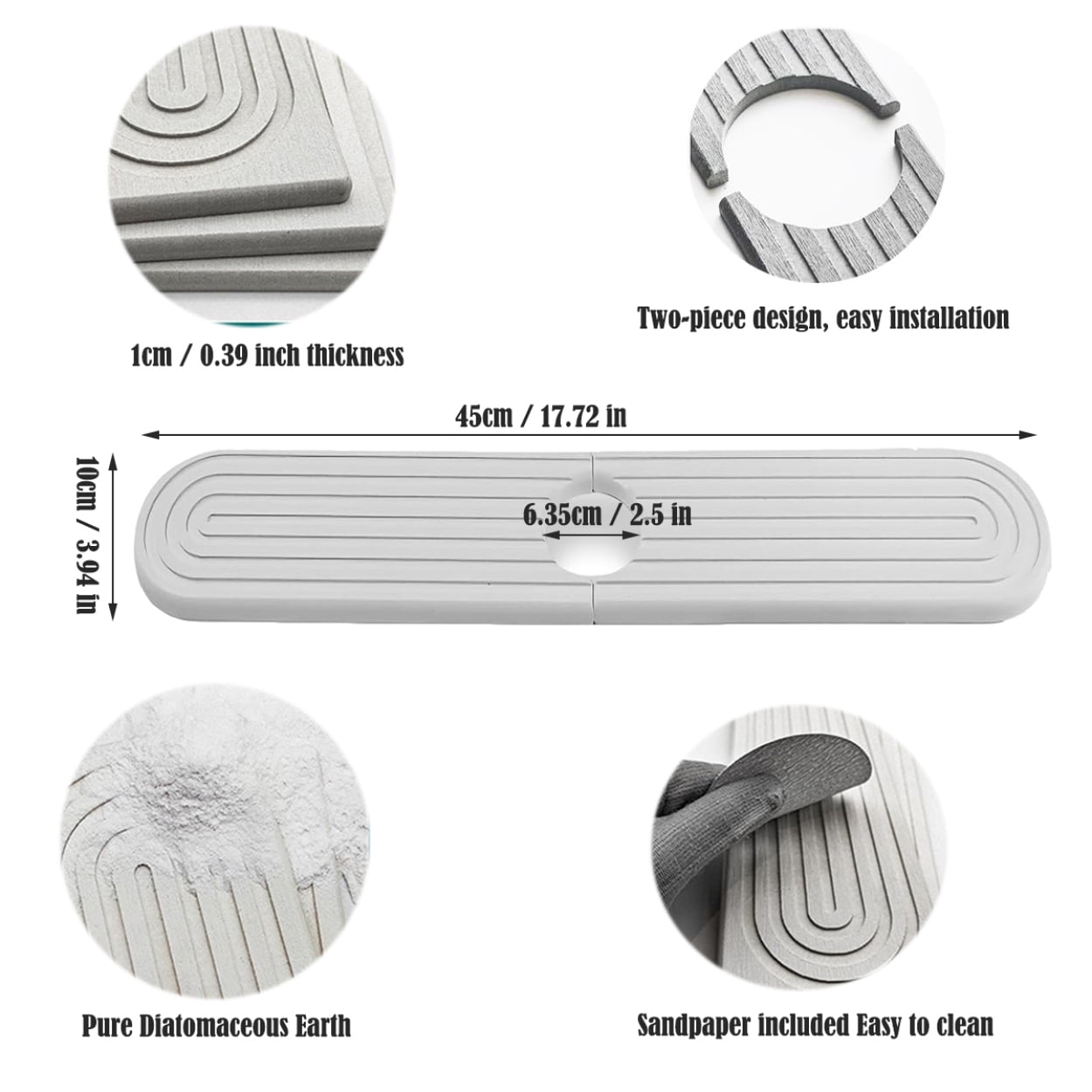 Faucet Mat for Kitchen Sink - Diatomite Stone Sink Tray, Sink Faucet Mat Splash Guard, Faucet Mat for Bathroom Sink Oval (Light gray, Small)