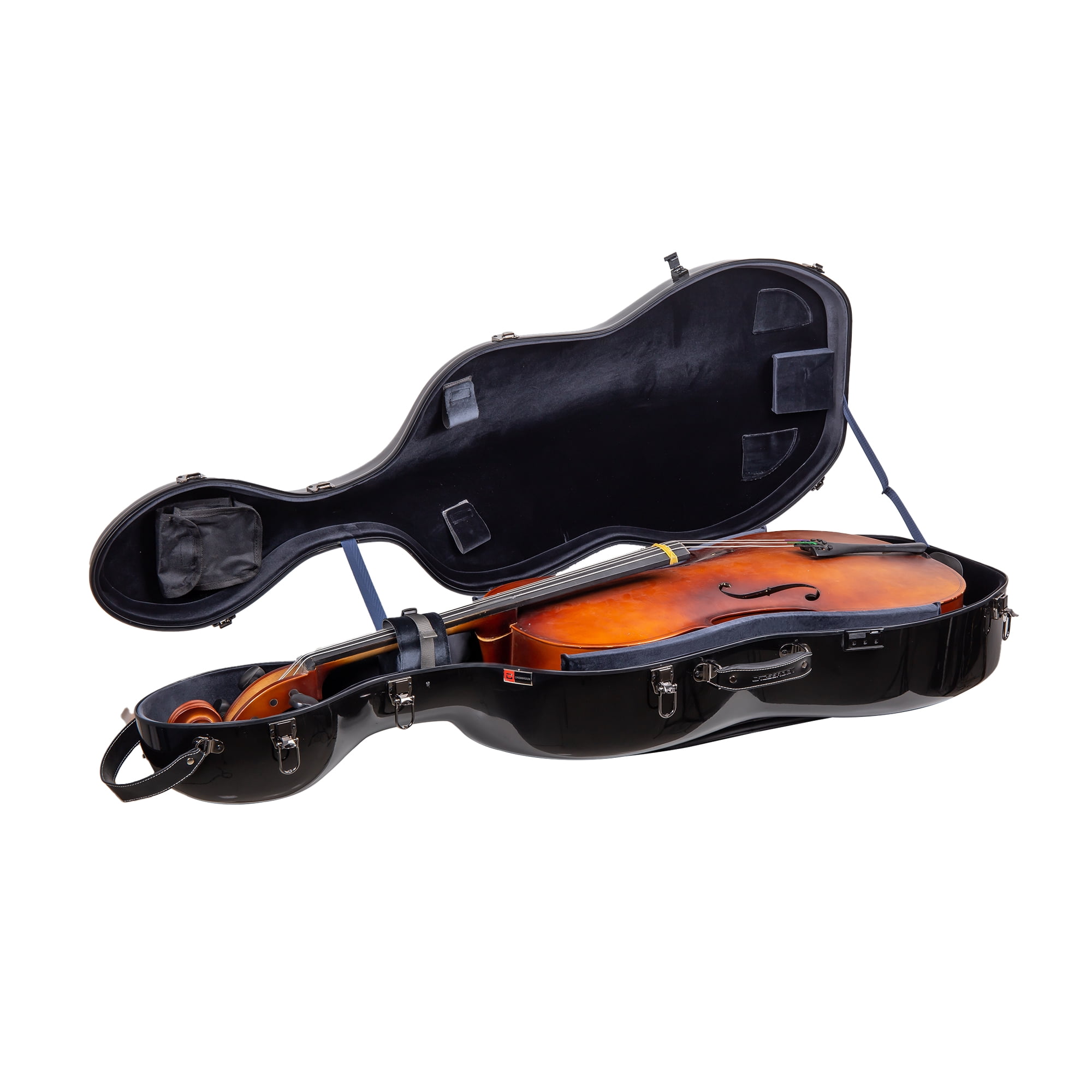 Crossrock Fiberglass Case with Wheels-Fits 4/4 Full Size Cello-Includes Padded Music Pouch, 3 Handles, Removable Shoulder Straps, Combination Lock-Black (CRF2020CEFBK)