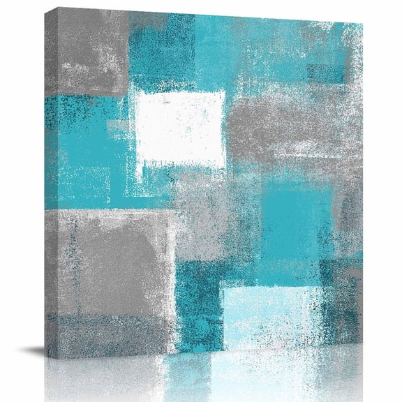 Framed Canvas Wall Art for Living Room Teal Blue Oil Painting Wall Decor, Abstract Graffiti Art Aesthetic Paintings for Bedroom Office Kitchen Bathroom, Ready to Hang Artwork Wall Pictures 8x8 Inch