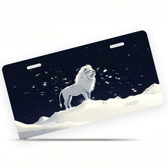 Snowy Lion Front License Plate, Metal License Plate, Funny Standard Plates Personalized Novelty Decorative For Men/Women/Boys/Girls Car 6×12 Inch