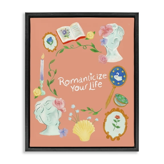 Stupell Industries Romanticize Your Life Entertainment Painting Black Floater Framed Canvas Art Print Wall Art, 17 x 21