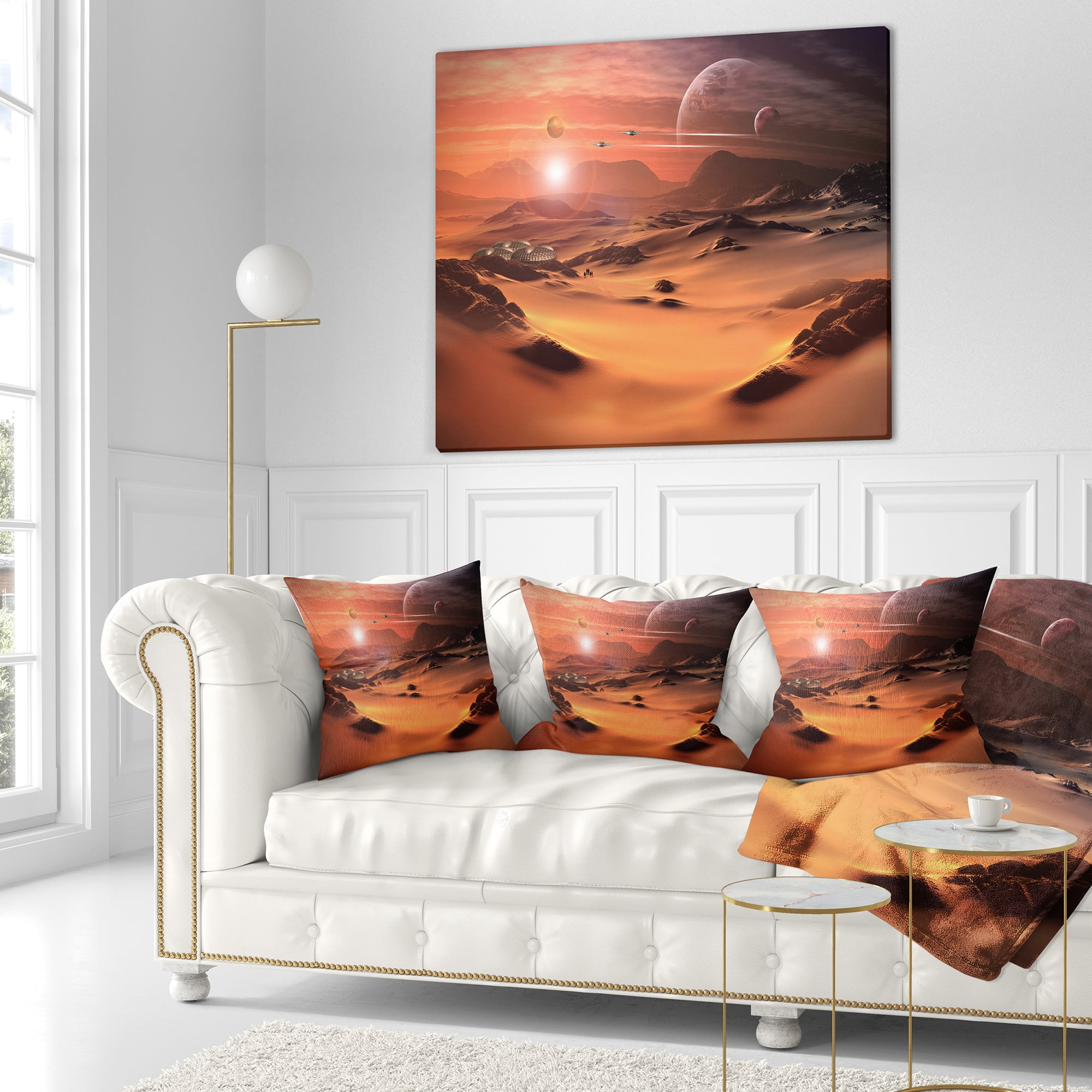 Designart Alien Planet 3D Rendered Computer Art - Landscape Printed Throw Pillow - 18x18