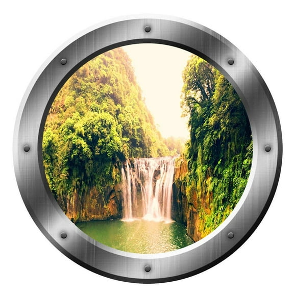 VWAQ Waterfall Wall Stickers Porthole Window Decal Wall Art Peel And Stick Decor VWAQ-SP13 (20" Diameter)