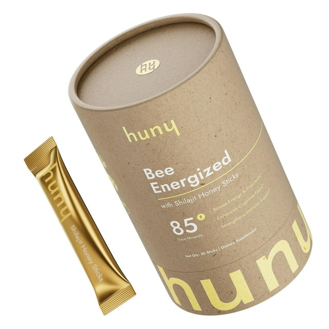 Palitos de miel HUNY Bee Energized con Shilajit, 30 unidades y más de 85 minerales