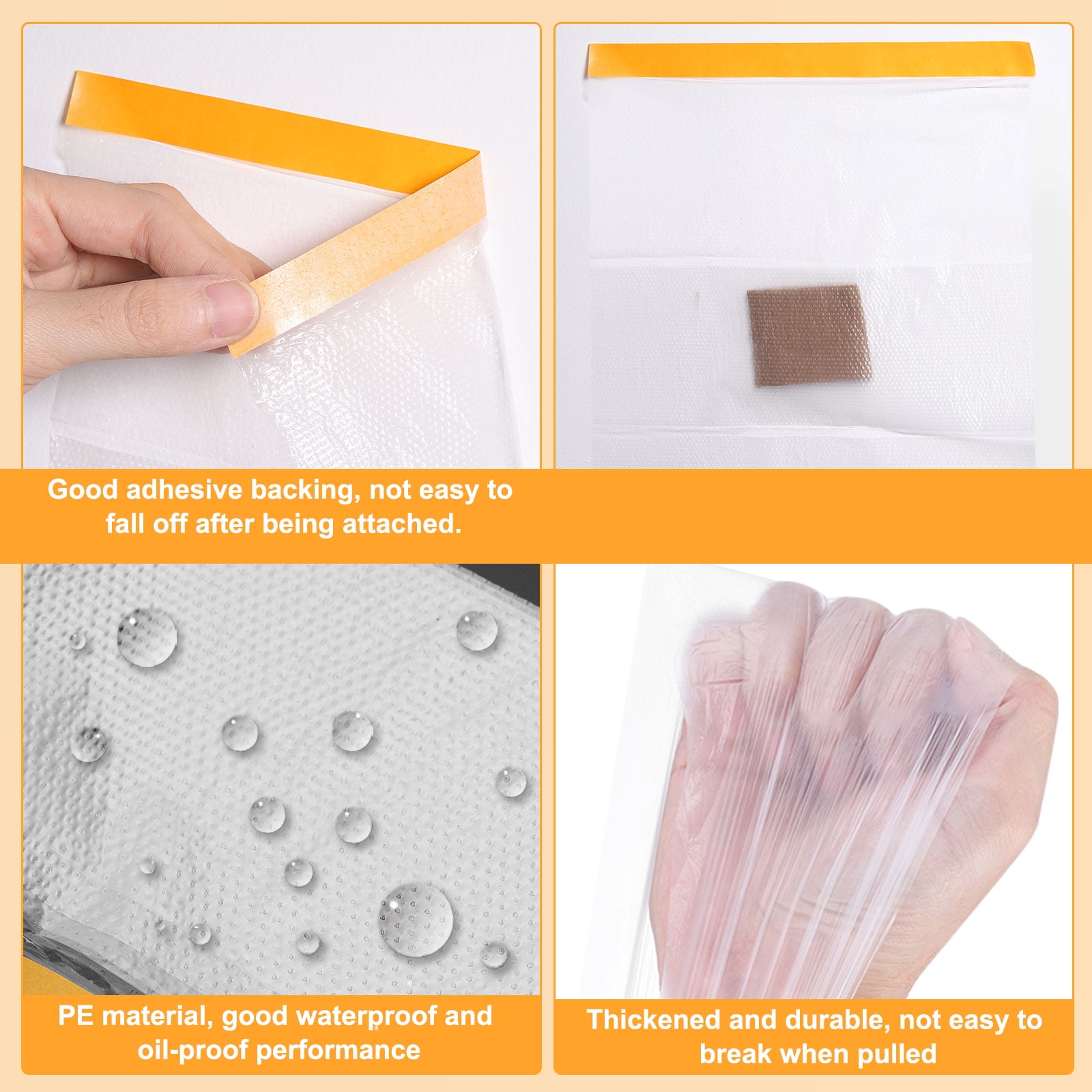 Uxcell Pre-Taped Masking Film 157.5"x65.6ft Double Adhesive Tape and Drape Painters Plastic Drop Cloth Film with Tape Plastic Sheeting for Automotive Painting Covering