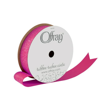 Offray Ribbon, Shocking Pink 7/8 inch Grosgrain Glitter Polyester Ribbon for Sewing, Crafts, and Gifting, 9 feet, 1 Each