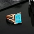 thumbnail image 4 of Gem Stone King 18K Rose Gold Plated Silver Green Turquoise and Blue Created Sapphire Engagement Ring for Women (5.04 Cttw, Gemstone Birthstone, Emerald Cut 14X10MM, Size 9), 4 of 5