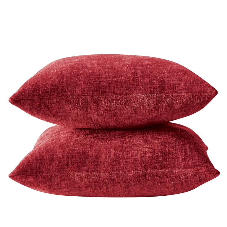 Mainstays Solid Chenille Decorative Pillow Set, Red, 18 x 18, 2 Pieces