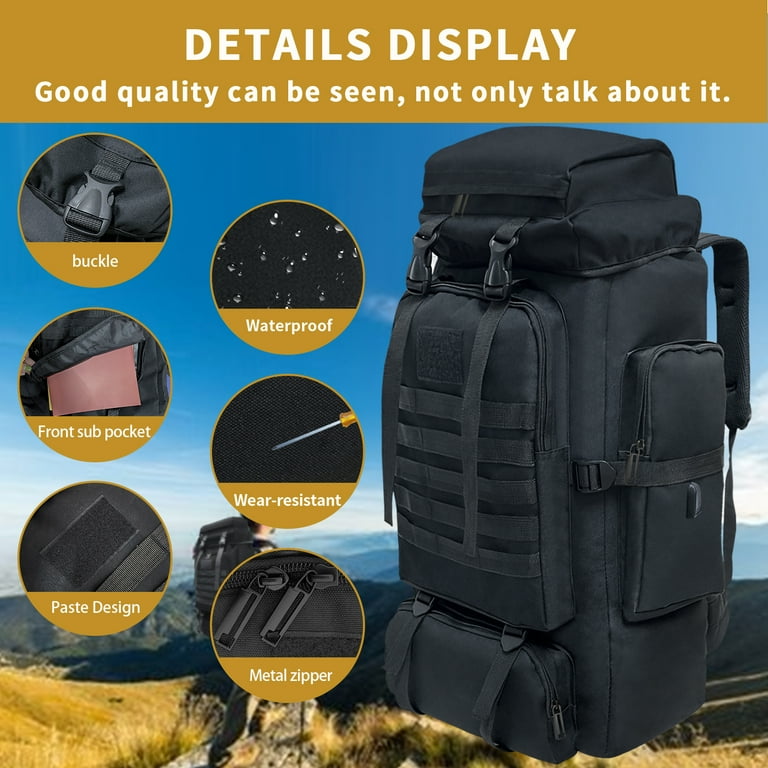 Bseash 80L Waterproof Hiking Camping Backpack with Rain Cover