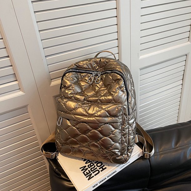 Mochilas de nailon acolchada a la moda con diseño de rombosescolar grande con cremallera (dorado) Likrtyny Para Estrenar