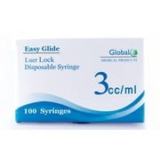 Easy Glide 3mL 3cc Luer Lock Sterile Syringe - No Needle - Box of 100 - Great for Medicine, Feeding Tubes, and Home Care
