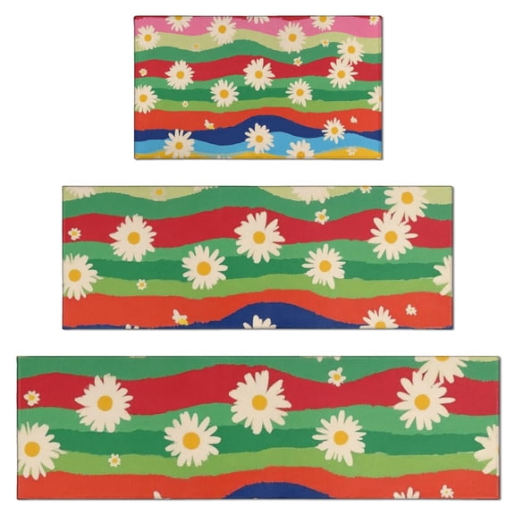 Pioneer Flower Floral Print Pattern Kitchen Rugs Sets Of 3,Kitchen Runner Rugs Non Skid Washable,Decorative Kitchen Floor Mats for Kitchen,Sink,Laundry,17"x30" 17"x47" 17"x59"
