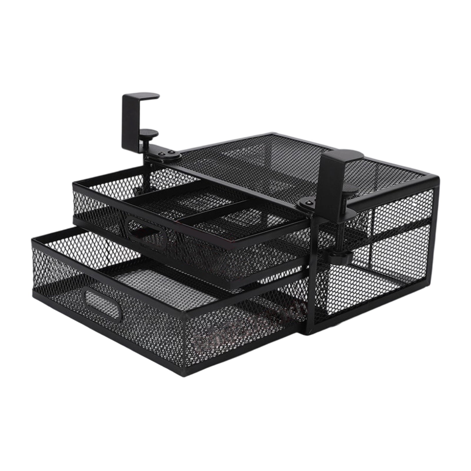 Under Desk Organiser with 2 Sliding Drawers Multifunctional Double Layer Storage Rack Space Saving Two Tiers Basket