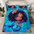 thumbnail image 2 of Manfei Cute Mermaid Princess Queen Sheet Sets,Colorful Ocean Coral Flat Sheet,Magic Sea Animal Queen Fitted Sheet For Girl Kids,Ultra Soft Home Decor,4pcs, 2 of 7