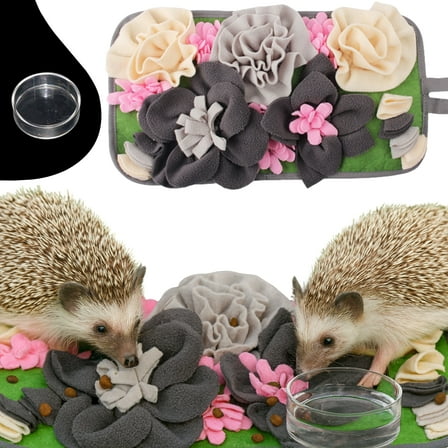 Foraging Mat for Hedgehog Enrichment Toys and Water Bowl, Interactive Feeding Toy for Small Pets, Rabbit Snuffle Mat, Hedgehog Accessories for Cage, Guinea Pig Toy (Gray, 17.7x9.8 in)