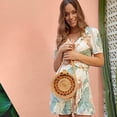 thumbnail image 4 of Bolso de ratán redondo para mujer - Bolso de hierba de ratán hecho a mano - Bolso de playa bandolera de ratán redondo, 4 of 5