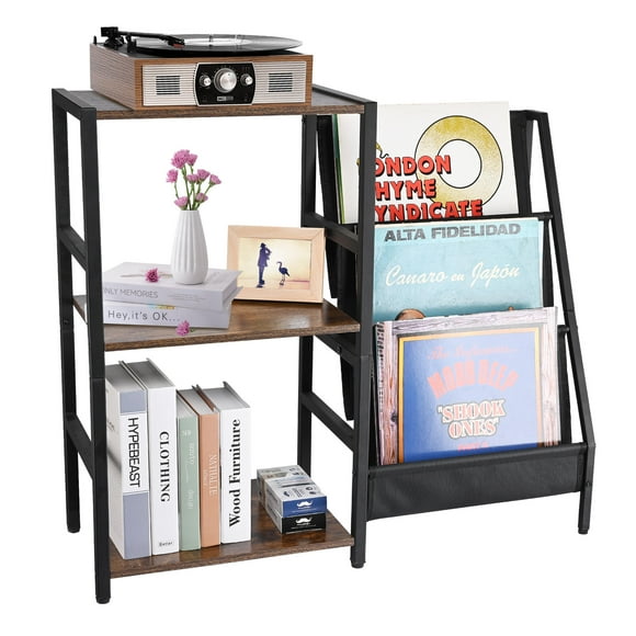 Record Player Stand and Music Player Display Rack Organizer, Turntable Stand with 3-Tier Vinyl Record Storage - SortWise