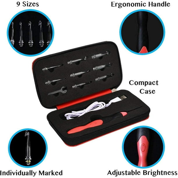 Lighted Crochet Hook Set,9 Size Interchangeable Heads 2.5mm To 6.5mm With  Ergonomic Grip Handles,rechargeable Lighted Crochet Hooks Complete Set For A