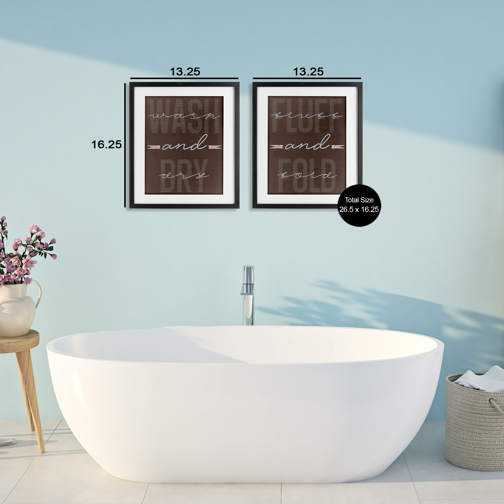 Laundry Words in Brown 2 Piece Black Framed Print Under Glass Set, design by Marcus Prime