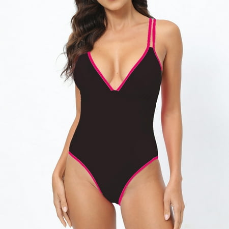 Summer Savings Evergreen Fashion Women s Sleeveless Solid Bikini Set One-Piece Swimsuit Push-Up Padded Swimwear One-Piece Swimsuit Beachwear Watermelon Red  XL