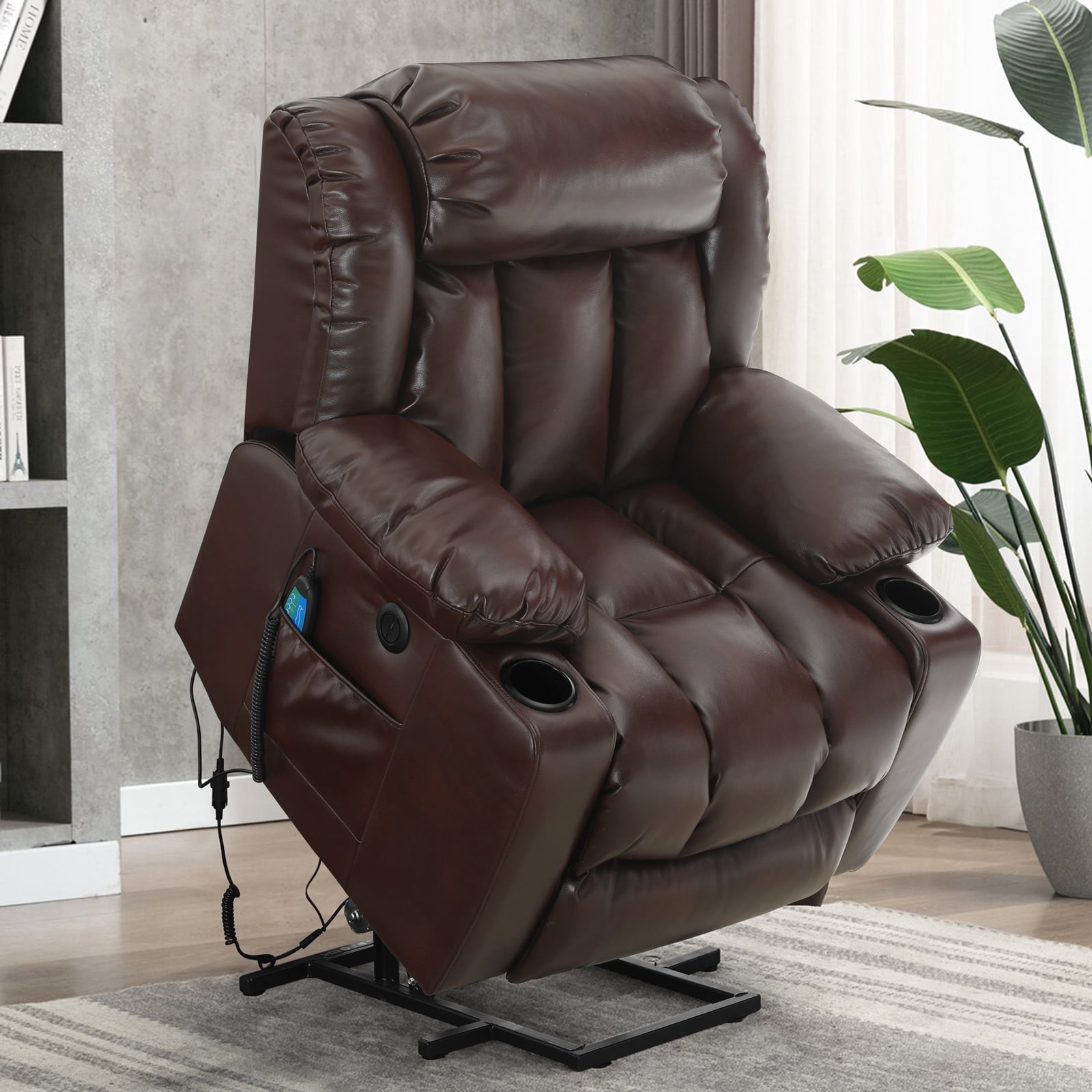 Large Power Lift Recliner with Massage Heat 160 Tilt Footrest for Elderly Brown Walmart
