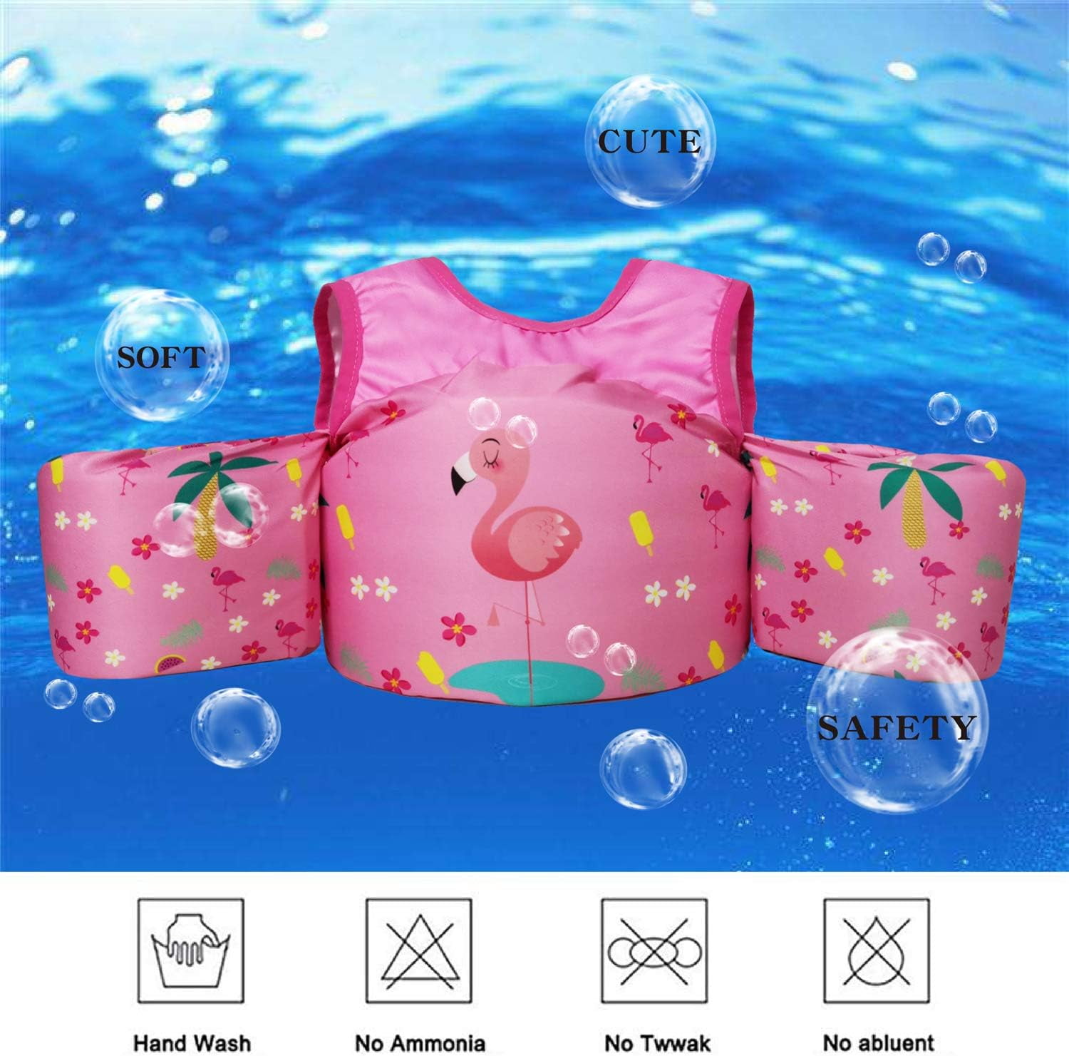 EHIOR  Swim Vest Kids Pool Floats with Shoulder Harness for 25-55 lbs Child - Cute Flamingo