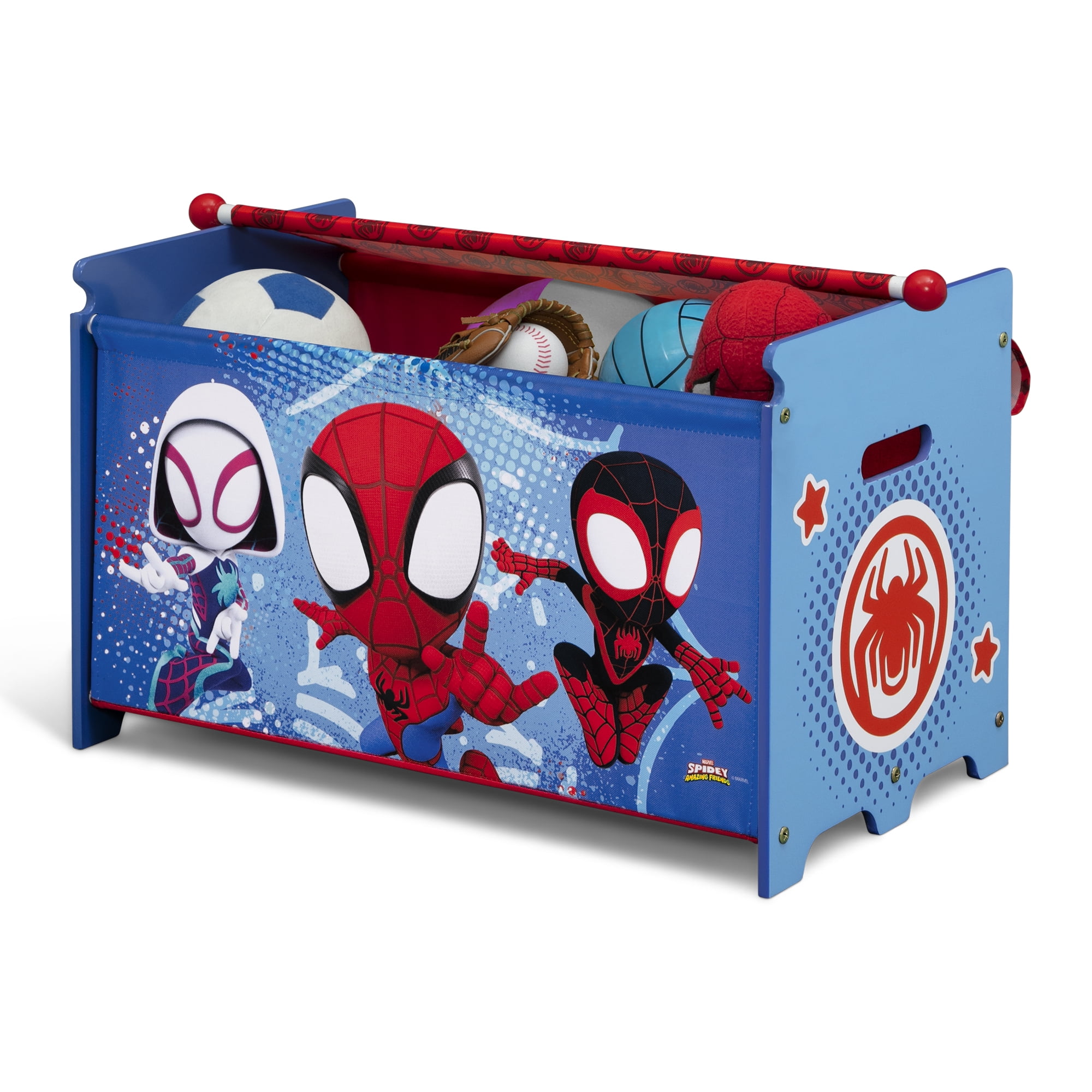 Marvel Spidey and His Amazing Friends Toy Box with Retractable Fabric Top by Delta Children, Blue