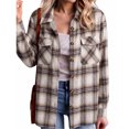 thumbnail image 2 of Dweltoz Womens Plaid Shirts Button Down Blouses Roll Up Long Sleeve Plaid Shackets Casual Loose Fit Fall Shirts Business Trendy Tops With Pockets,Khaki S, 2 of 7