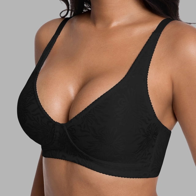 Floral Textured Underwire Bra for Everyday Comfort and Support with Lace Detailing and Three- Hook Closure