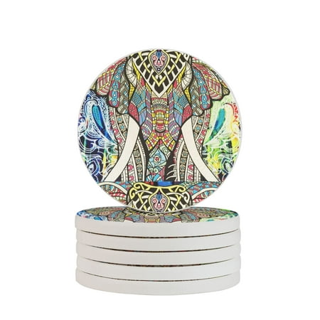 

Circular Drink Coasters Set Elephant-Mask Beautiful Home Decor Diatomite Heat-Resistant Diatomite Protect Table Countertop