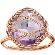 Rose Gold over Sterling Silver Hand-Wrapped Squared Amethyst Stone Ring