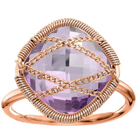 5th & Main Rose Gold over Sterling Silver Hand-Wrapped Squared Amethyst Stone Ring