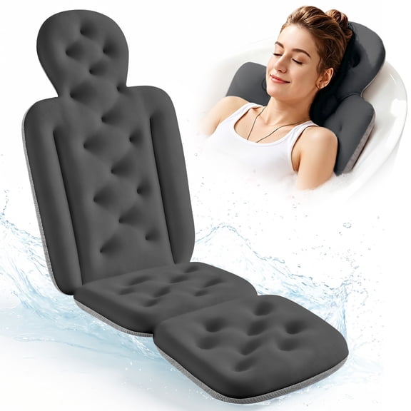 VOXOR Full Body Bath Pillow, 50"x15" x 2" Thick Bathtub Cushion with Suction Cups for Head, Neck & Back Support Dark Gray