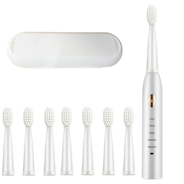 Cepillo de dientes eléctrico con 8 cabezales y estuche de viaje - 38000/min de vibración, 5 modos (limpio, blanco, pulido, sensible), recargable USB, impermeable IPX7, cerdas suaves para adultos