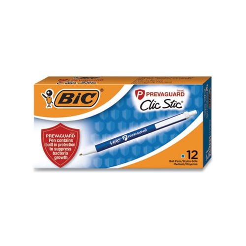 PrevaGuard Antimicrobial Retractable Ballpoint Pen Medium 1 mm, Blue Ink/Barrel, Dozen