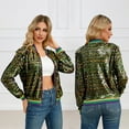 thumbnail image 2 of Outfmvch mardi gras jacket mardi gras sequin top mardi gras jackets for women workout tops for women Spring And Autumn Women's Long Sleeve Sequined Long Sleeve Cardigan Jacket Top Army Green S, 2 of 9