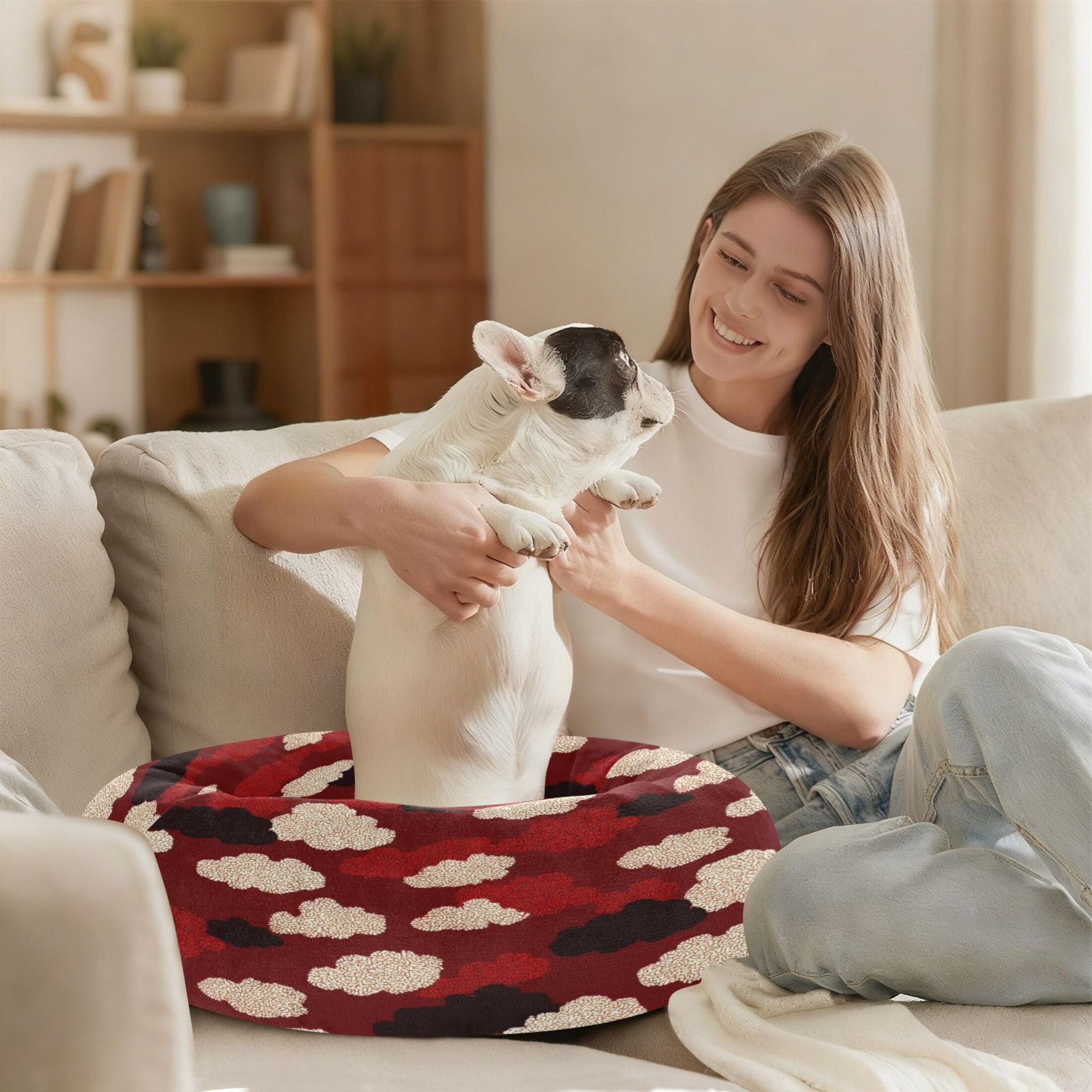 Iauyy Pet Couch Donut Cat Bed for Indoor Cats/Small Dogs Washable & Machine with Non-slip Bottom Calming Cat Furniture, Little Cloud (M)