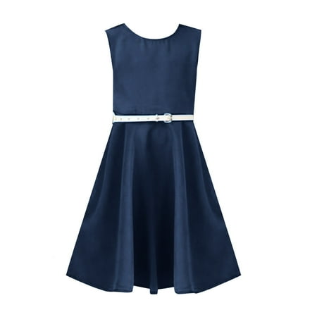 

XIEULQP Baby Girl Clothes Girls 7 Color College Dress with Ruffled Sleeves and A Delicate Belt Classic Spring summer Girls Dress Summer Dress Navy