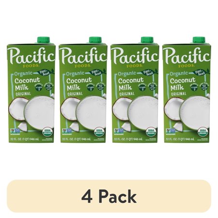 (4 pack) Pacific Foods Organic Coconut Milk, Plant Based Milk, 32 oz Carton