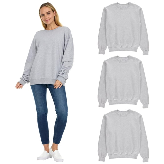 BILLIONHATS 3 Pack Women’s Oversized Crew Neck Sweatshirt, Fleece Lined, Bulk Wholesale Sweatshirts for Charities & Events (Black, Small)