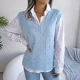 thumbnail image 2 of Chandail Sans Manches à Col en V Tricoté pour Femmes Style Décontracté Collège à la Mode Confortable Léger, 2 of 9