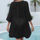 thumbnail image 5 of Vestido playero para mujer, blusa con cuello de pico de tres cuartos liso y dobladillo irregula Irfora Vestido, 5 of 7