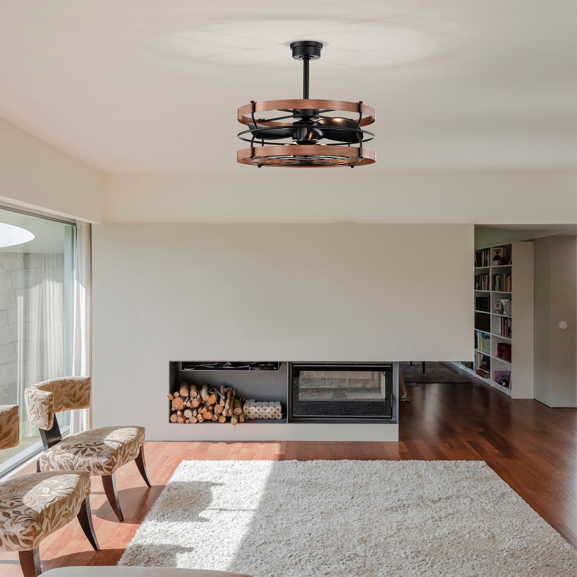 Isla 26 in. 6-Light Indoor Matte Black and Brown Faux Wood Grain Finish Ceiling Fan with Light Kit