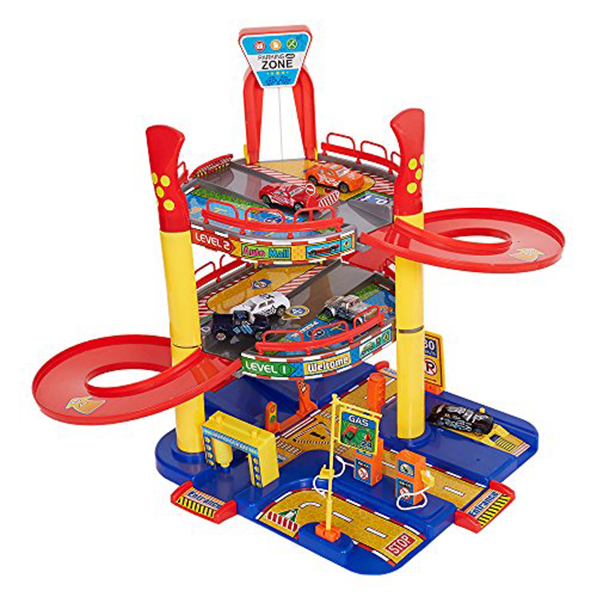 3 Level Circle Garage Kids Play 5 Vehicles Racing Ramp Toy Set Xmas Gift 