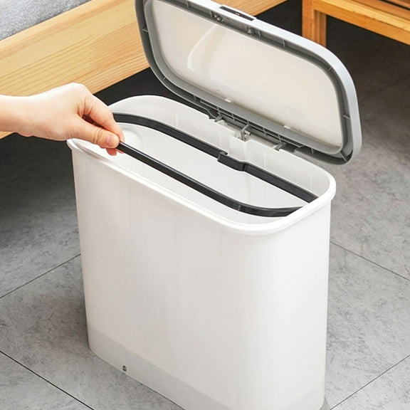 Raindrops Small Trash Can with Lid for Bathroom and Kitchen in Grey Plastic Perfect for Storage Use 12.5 x 10 x 15 inches