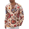 thumbnail image 1 of Blusa superior con cordón de manga larga estampada cómoda informal de moda para hombre Pompotops  oipoqjl34874, 1 of 8