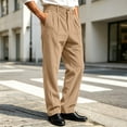 thumbnail image 6 of Ceisia Men Corduroy Pleated Wide Leg Pants High Waist Loose Casual Dress Trousers Khaki L Gift, 6 of 8