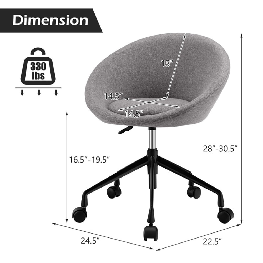 Finihen Swivel Accent Chair, Adjustable Swivel Accent Chair Vanity Chair with Round Back, for Home, Office, Gray