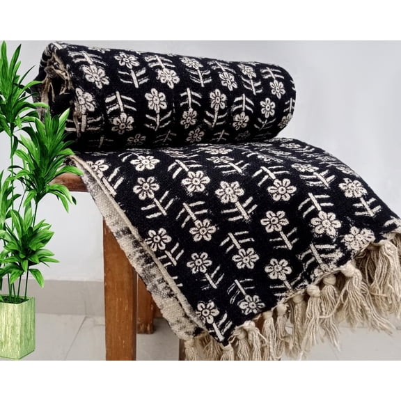 Premium Hand block Print Cotton Sofa Decor, Soft Cotton Blanket Room Décor Tassels Hand Loomed Lightweight Decorative throw Boho Bedding