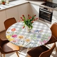 thumbnail image 3 of Wildflowers Fitted Tablecloth with Elastic Edged, Round Table Cloth for Dining Table, Spring Watercolor Tulip Floral Leaf Grey Plaid Waterproof Oil Proof Table Cover for Indoor Outdoor 36"-44", 3 of 8